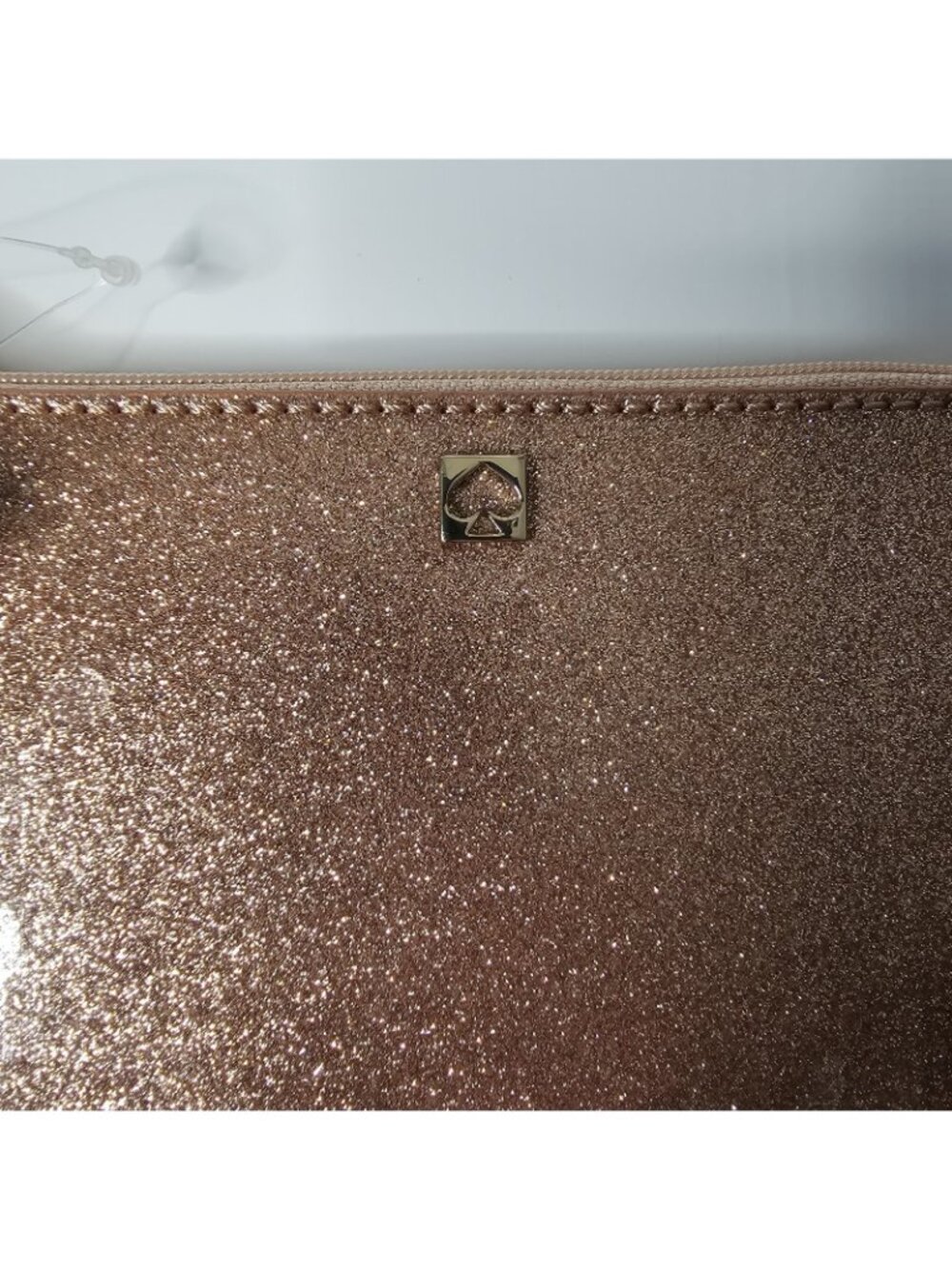 Kate Spade Mavis Street Bethann Wristlet Rose Gold Glitter Top Zip 7x5 - Picture 3 of 6